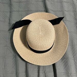 Elegant Tan Sun Hat with Black Ribbon